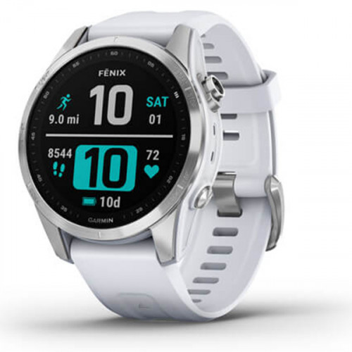 Часы Garmin Fenix 7S серебристый с белым силиконовым ремешком