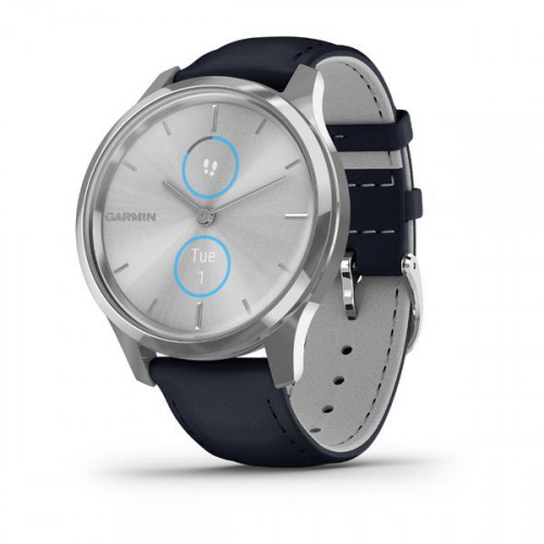 Умные часы Garmin Vivomove Luxe Edelstahl Silber blaues Lederband