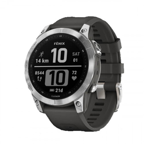 Часы Garmin Fenix 7 серебристый с графитовым силиконовым ремешком