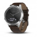 Часы Garmin Vivomove HR серебряные с темно-коричневым кожаным ремешком