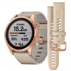 Часы Garmin FENIX 7S Sapphire Solar титановый цвета розовое золото с песчаным кожаным ремешком (010-02539-35)